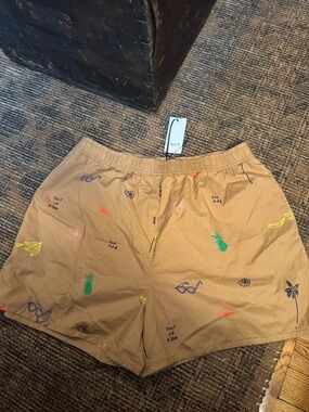 Clare V. St. Martin shorts Neutral Tan Embroidered Pineapple Summer Shorts